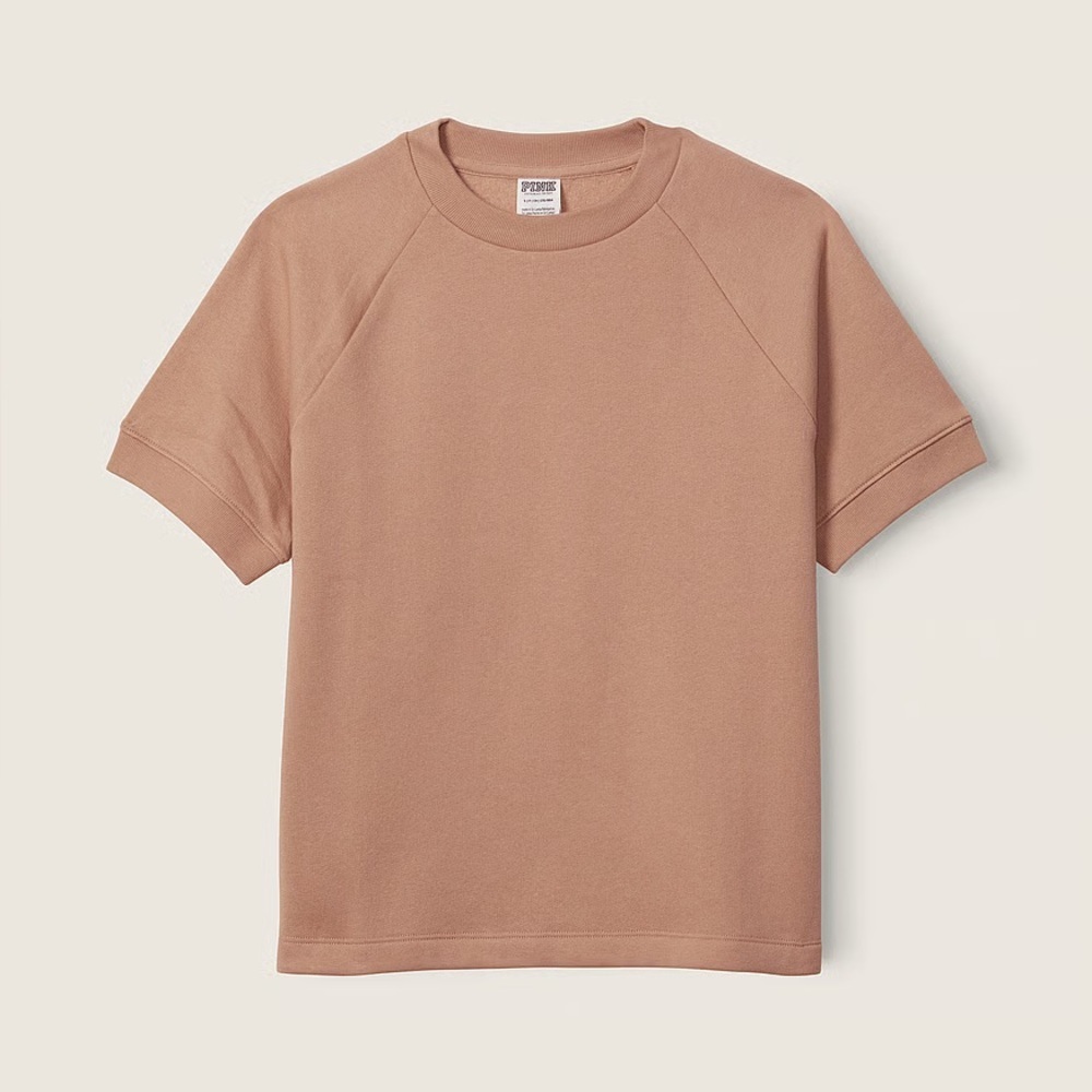 Victorias Secret PINK Camel Tan Fleece Short Sleeve Shirt